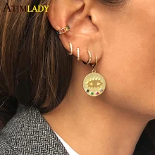 Позолоченные серьги lucky eye для женщин Нежный Минимальный круглый Радужный cz цвета гравированные модные элегантные великолепные ювелирные изделия