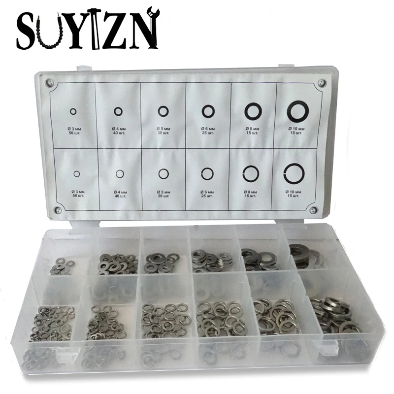

350pcs/case New Metal Flat Lock Spacer Washers Assortment Circle Gasket Ring Sheet (#6, #8, #10, 1/4in,5/16in,3/8in) HW141