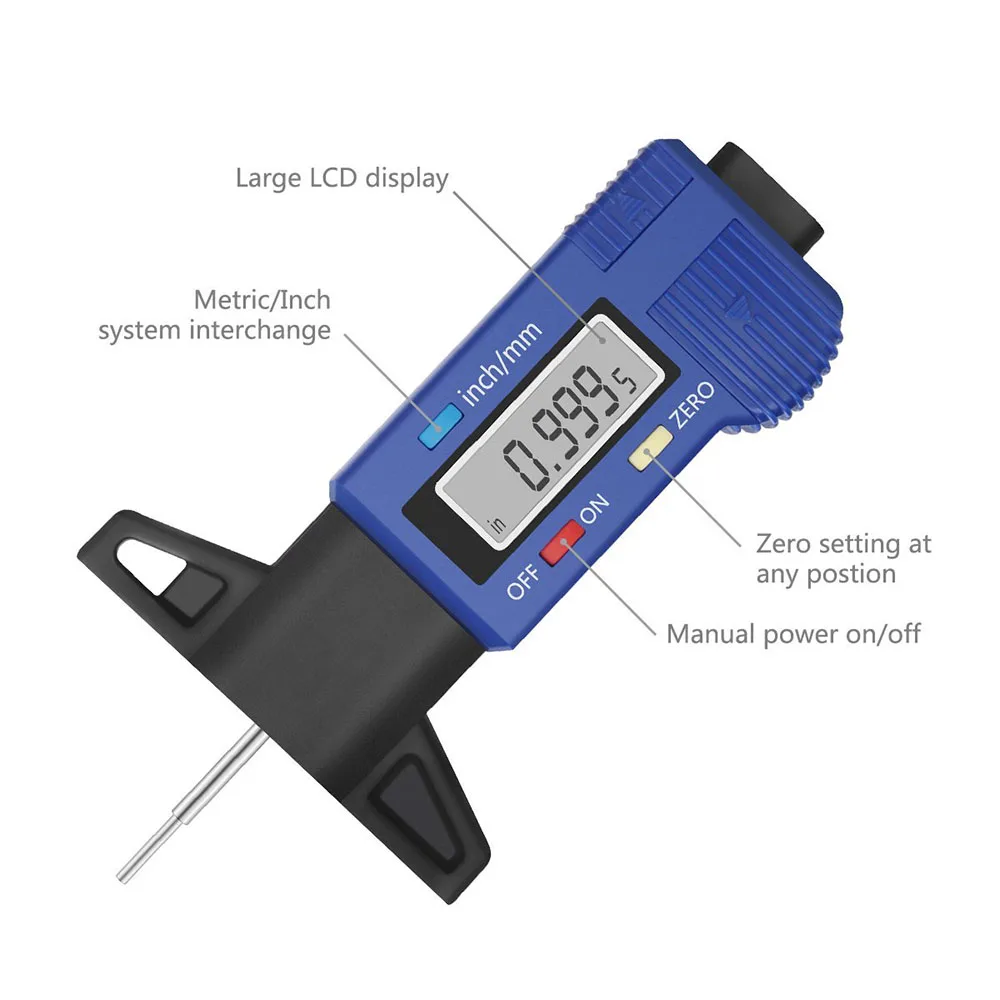  Digital Tire Tread Depth Gauge Meter Measurer for Cars Trucks and SUV 0-25.4mm