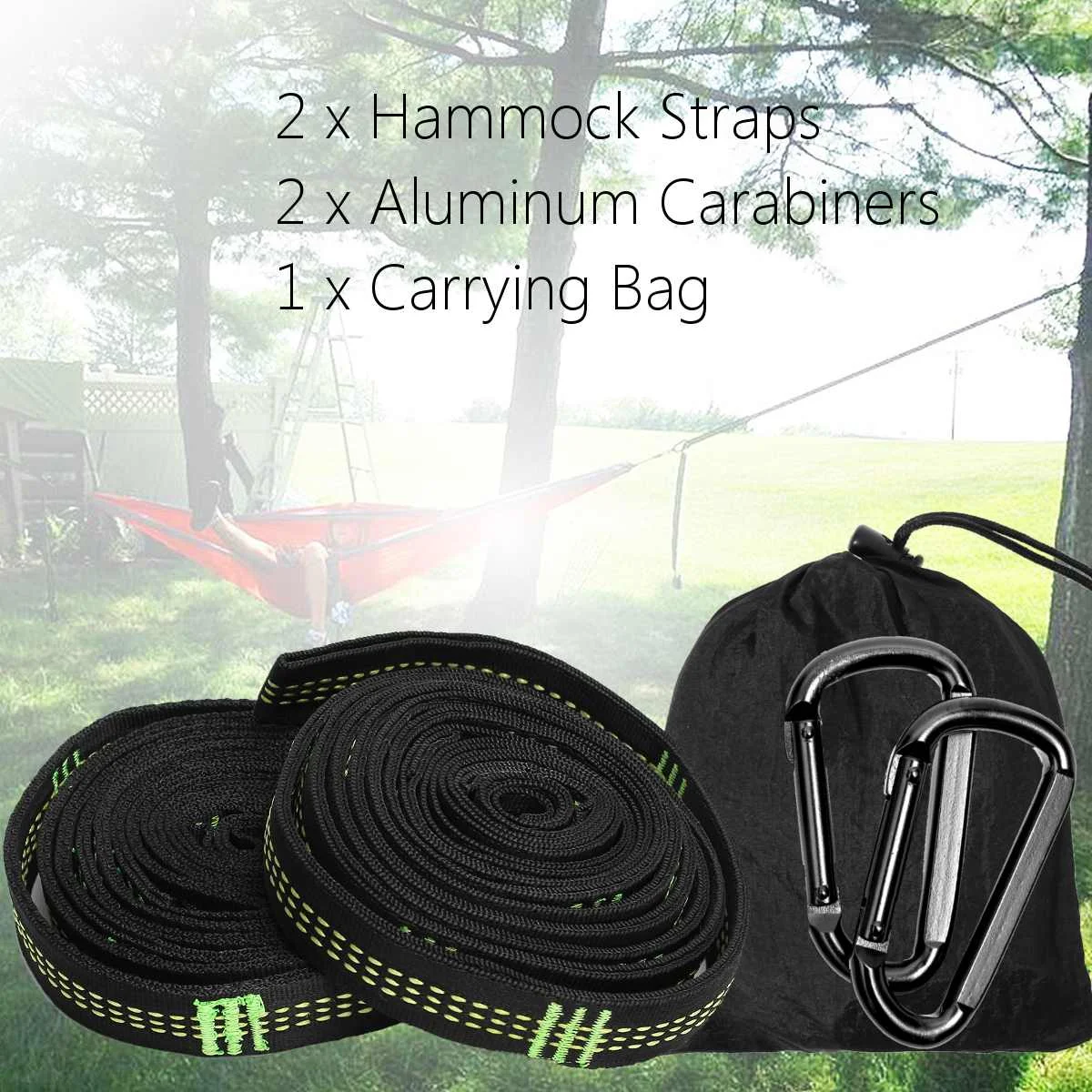 

5Pcs/set With10 Feet Hammock Tree Hanging Straps And Heavy Duty Lock Snap Hook Carabiners And Carrying Bag Outdoor Supplies