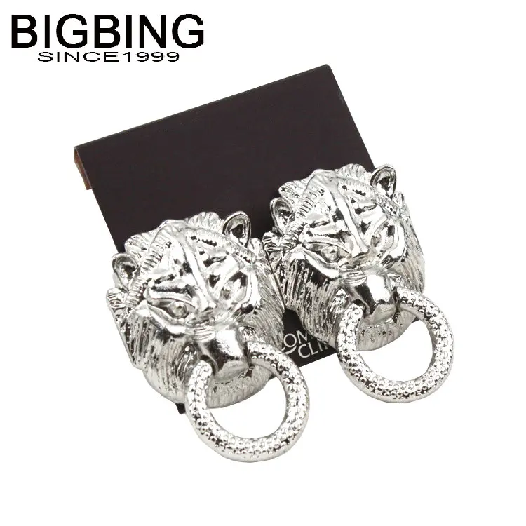 

BIGBING fashion jewelry big silver circle lion head clip earrings high women earrings quality nickel free V262