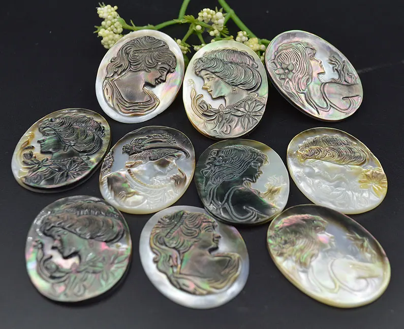 

YA1665 Shell Cameo Portrait Pretty Lady Pendant Bead 40x30x4mm