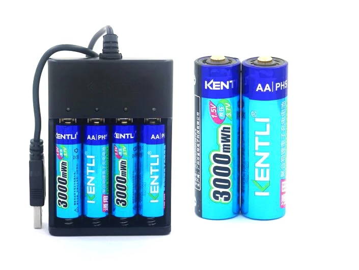 

powerful 6pcs KENTLI 1.5v AA PH5 3000mWh PLIB Rechargeable Li-ion Li-polymer Lithium battery + 4 slots USB Charger CHU4