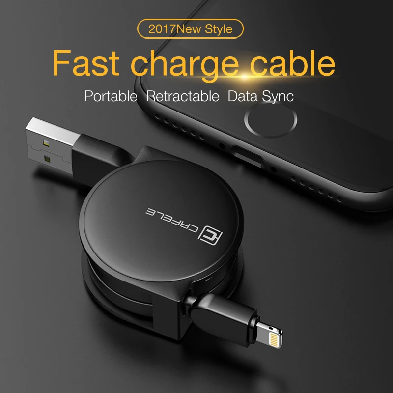 

CAFELE 1m Retractable Cable For iPhone X Xr Xs Max 8 7 6 ipad Fast Charging Flat Usb cable Charger Data sync Cable For IOS 12 11