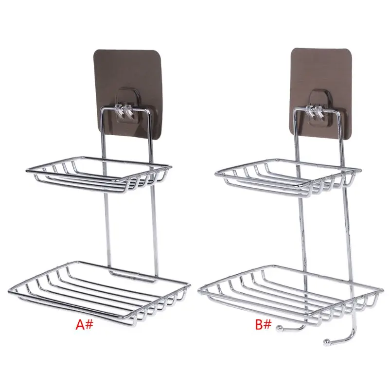 

Wall Mounted Soap Dish Holder Adhesive Suction Commodity Shelf Double Layer For Bathroom