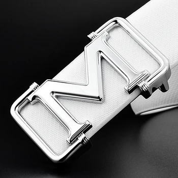 

High Quality Novelty off white belt cinturon letra m letter erkek kemer Luxury Metal Buckle fashion men belt Cowskin Black