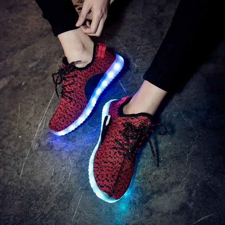 Летняя Детская светодиодный обувь, высокое качество, зарядка через USB, обувь для мальчиков и девочек, светящиеся кроссовки, дышащая обувь для школьников, светильник - Цвет: red