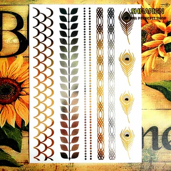 

SHNAPIGN 24 style Temporary Tattoo Body Art, Large Golden Flake Designs, Flash Tattoo Sticker Keep 3-5 days Waterproof 21*15cm