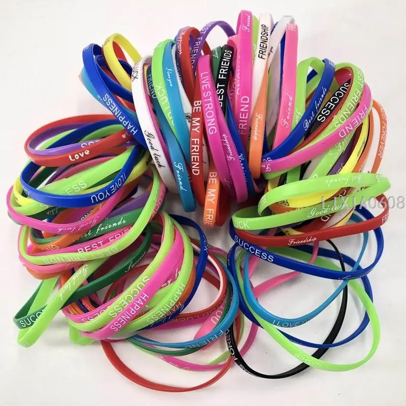 Silicone Wristband Pack of 200pcs Multicolor Love Friendship Style Wrist Cuff Power Silicone Bracelet