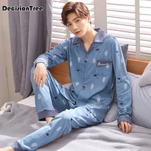 Пижамный мужской пижамный комплект, вязаная теплая одежда, одежда для сна, пижама с длинным рукавом для мужчин, майка