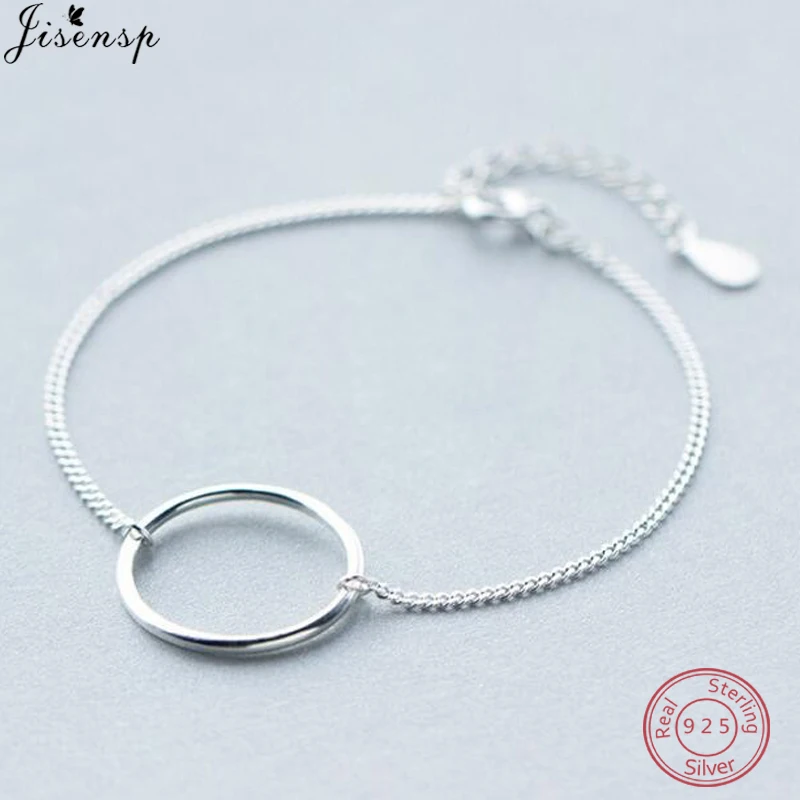 

Jisensp Genuine 925 Sterling Silver Luxury Round Circle Bracelets for Women Geometric Bangles Everyday Jewelry Wedding Gift