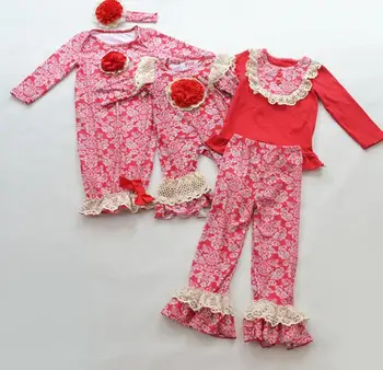 

Puresun Fashion Baby Romper Girls Boutique Clothes Newborn Floral Red Print Lacey Girl Rompers Winter Clothes