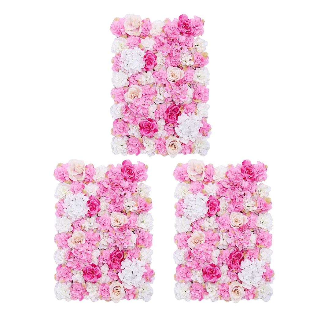 3pcs Romantic Simulation Silk Flower Wall Panel Mat for Wedding Studio Background Venue Decorations Photo Props Home Ornament