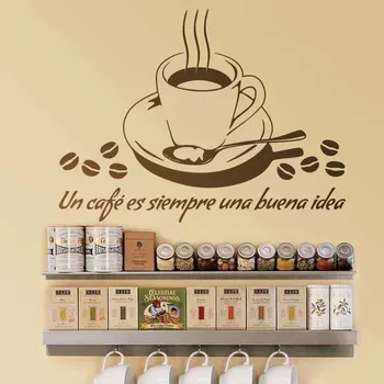 

Spanish Quotes Un Cafe Es Siempre Una Buena Idea Wall Decal Vinyl Cut Sticker For Coffee Shop Bar Muraux DIY QU41