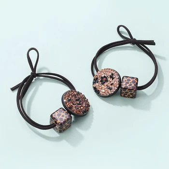 

CHIMERA Leopard Print Hair Ties for Women Crystal Double Layer Brown Elastic Hair Ropes Bands Vintage Accessories for Lady