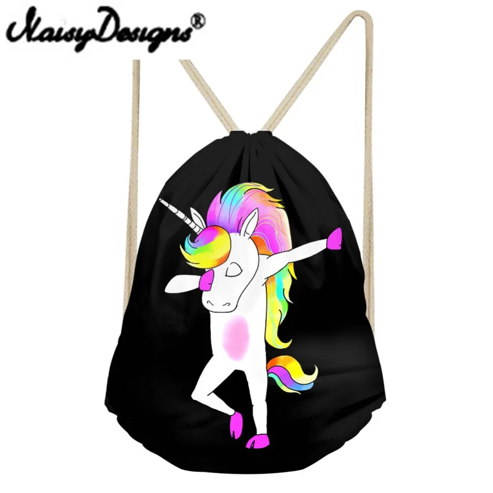 NOISYDESIGNS Funny Swag Unicorn Printing Colorful Drawstring Backpack man s Portable Bags Storage Pouch for women