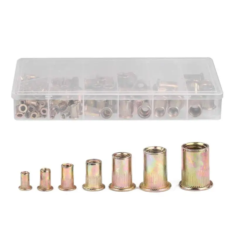 

165pcs/box M3 M4 M5 M6 M8 M10 M12 Flat Head Threaded Rivet Insert Nuts