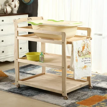 

2019 upgraded solid wood baby diaper table bath storage dressing table large capacity multi-function bath