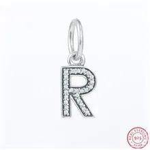 925 пробы серебряные серьги с буквенным принтом «R» прозрачными камнями "сделай сам", соответственные Пандоре обаятельные подвески для женщин ювелирные изделия делая высокое качество низкая цена LW350R