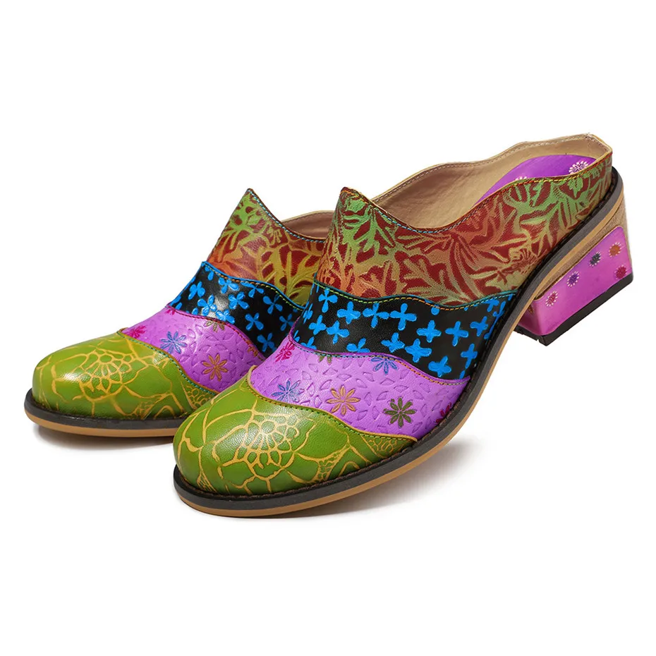 D Knight Women Sandals Handmade Genuine Leather Slides 2019 New Sexy Lady Round Toe Slippers Square Heels Classics Shoes Woman (10)