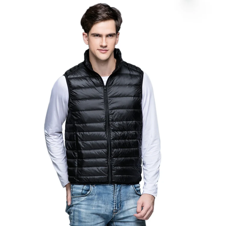 Koop Lente Man Eendendons Vest Ultra Licht Jassen Mannen Mode Mouwloze Bovenkleding Jas Herfst Winter Jas