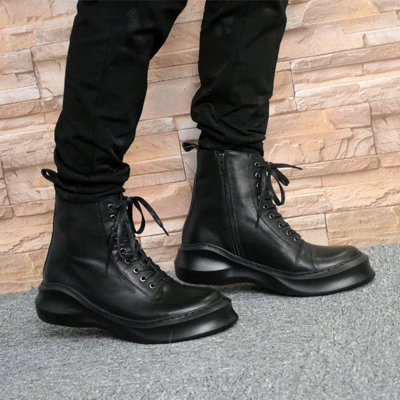 Фирменная Новинка мужские зимние байкерские обувь роскошные из натуральной кожи военные Полусапоги Панк Высокая платформа Рабочая безопасн