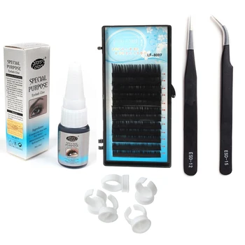 

Permanent makeup Eyelash Extension Kit Black Eyelash Glue Mixed Size Individual False Eyelash Case Extension Eyelash Tweezers