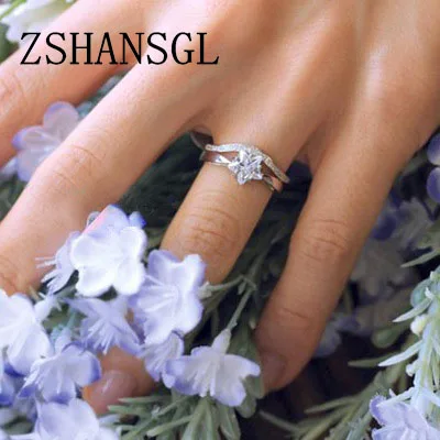 Элегантные 2ct AAAAA циркониевые Cz кольца модные свадебные ювелирные изделия 925 пробы заполненные серебром кольца для женщин anillos