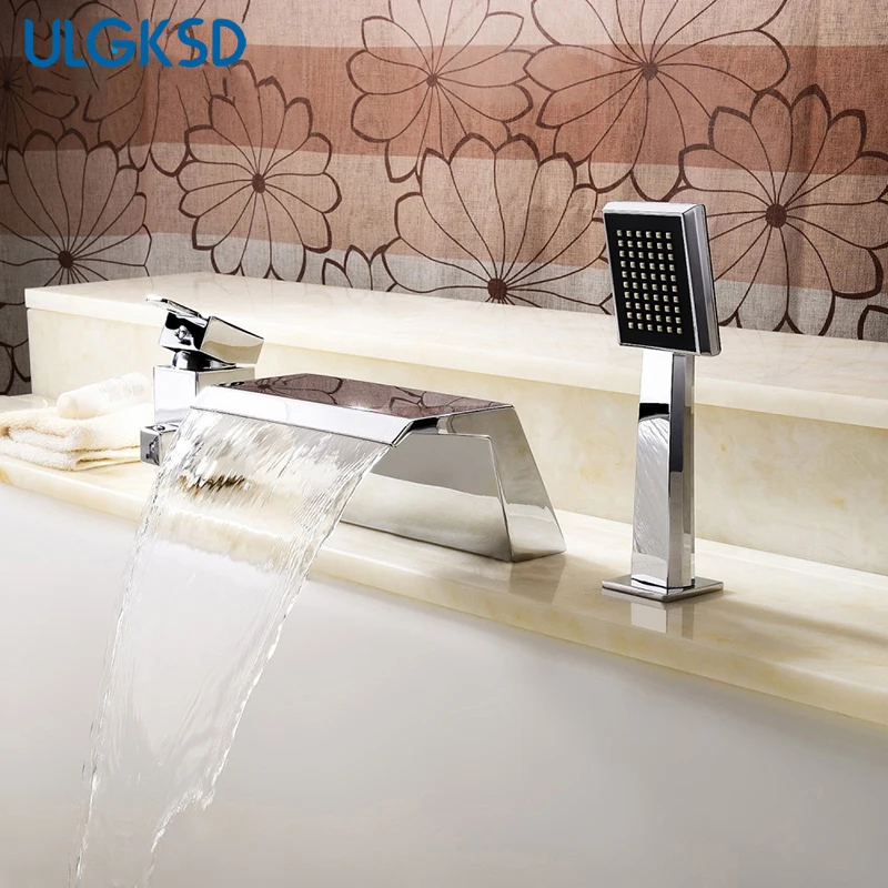 

ULGKSD Chrome Bathtub Faucet 3pc Single Handle Hot and Cold Water Mixer Tap Deck Mount For Function Switch Bathroom Shower
