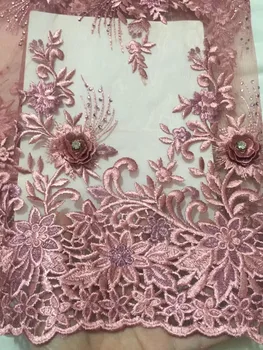 

Pink African Lace Fabric 2019 High Quality Lace Nigerian Lace Fabric With Rhinestones Embroidery Tulle French Lace