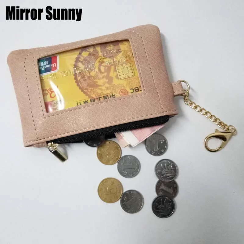 

New Arrivals Solid Color PU Leather Coin Purse ID Card Holder Wallet For Men Women With ID Window Small Zipper Pocket Portable