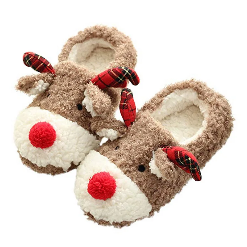

HEFLASHOR Winter Home slippers Cartoon Christmas Elk Deer Soft Plush Slipper Women Indoor Floor Female Bedroom Shoes Girls Gift