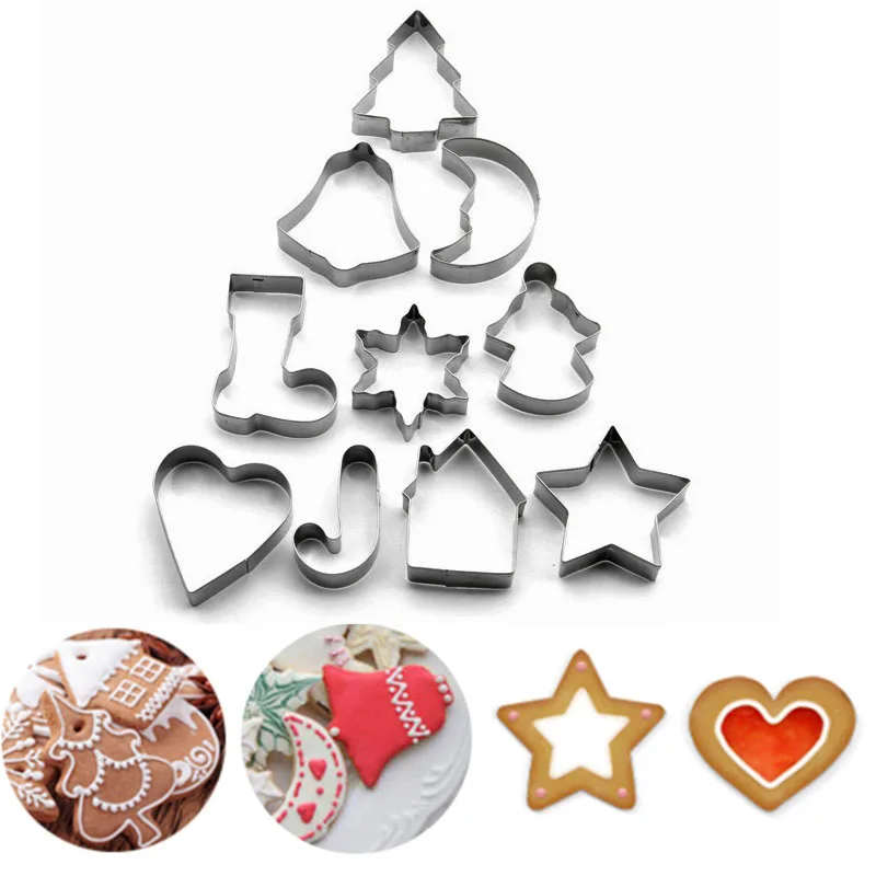 

10 Pcs Christmas Decoration Cookies Cutter Cookies Mould Set Fondant Cake Decorating Tools Stainless Steel Biscuit Cutter