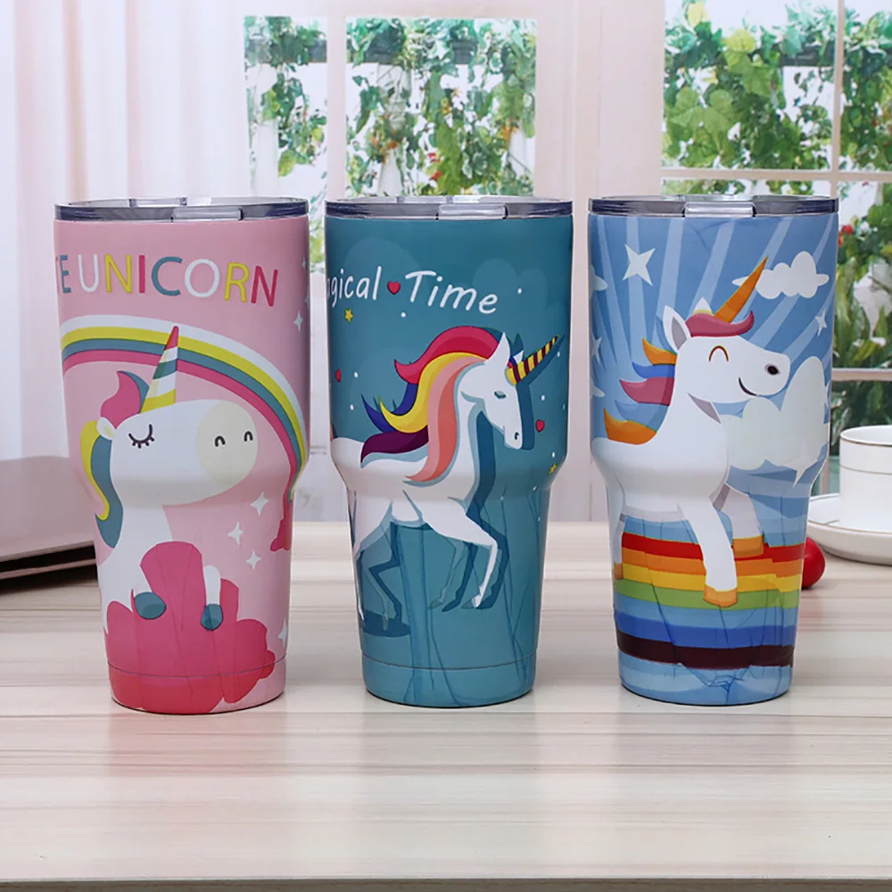Drop Shipping Thermoses 30oz Unicorn Mug Stainless Steel Vacuum Flask Travel Coffee Cup Car Insulated Tumbler Water Bottles