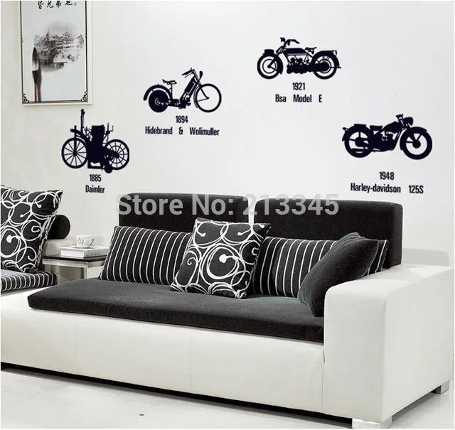 

[Fundecor] 1885-1949 motorcycle evolutionary history retro art wall decals livingroom bedroom room decor home sticker