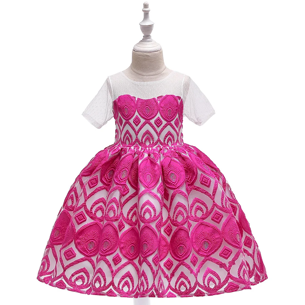 

2019 Mesh Kids Dresses for Girls V-Back Embroidery Princess Dress Elegant Kee-Length Wedding Birthday Party Vestido Infantil