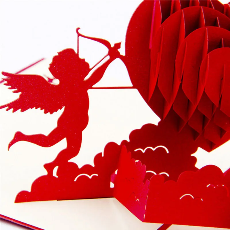  3D Paper Laser Cut Cupid Love Heart Greeting Card Pop Up Cards Postcards Wedding Invitations Gift D - 32717063500