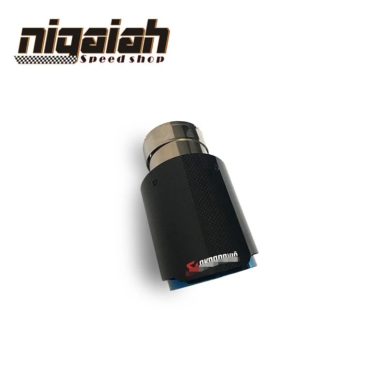 

CLearance Sale Car-styling Akrapovic Car Bright Glossy Carbon Fiber Burnt Blue Stainless Exhaust Single Muffler Tips Free Ship