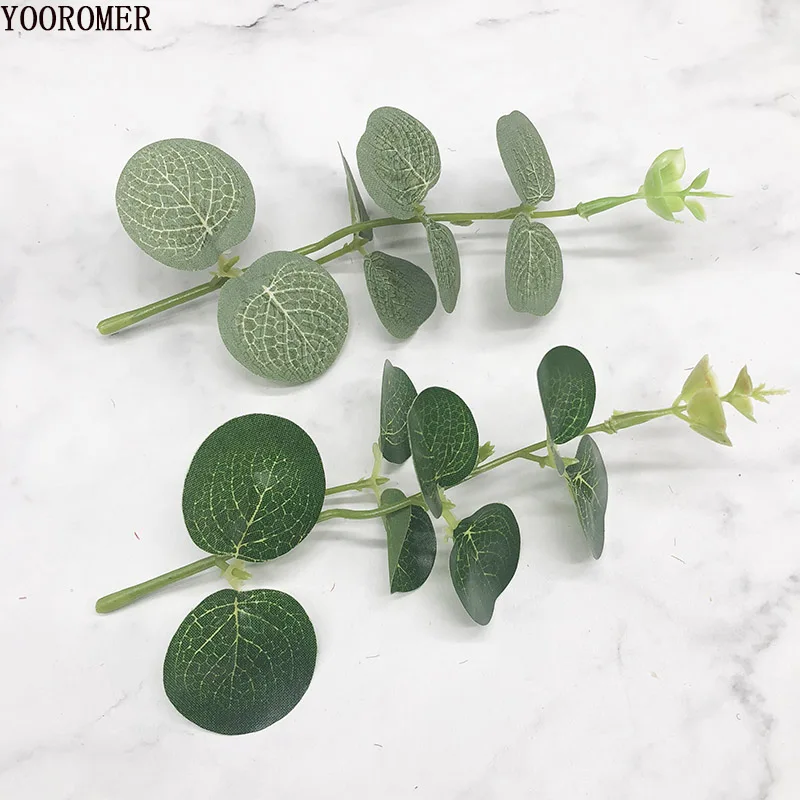 

YOOROMER 5pcs Green Artificial Leaves Eucalyptus Leaf Plants Wall Material Decorative Fake Plants For Home Shop Garden Party De