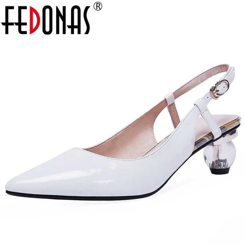 

FEDONAS New Fashion Sexy Patent Leather Women Pumps 2019 Summer Pointed Toe Strange Heels Party Prom Sandals Office Shoes Woman