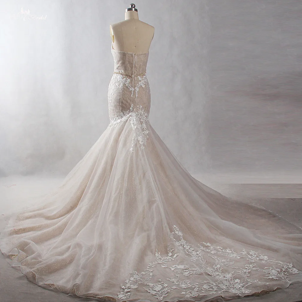 RSW1385 Yiaibridal длинный шлейф возлюбленный вырез блестит цветной золотой и слоновой кости свадебное платье Русалка