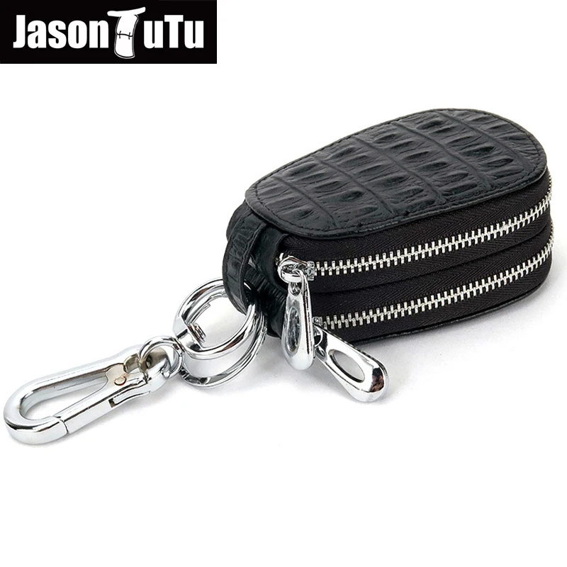 

JASON TUTU Brand Double Zippers Man Housekeeper Car Key Wallets Genuine Leather Arc Key Holders Alligator Women Key Bag B373