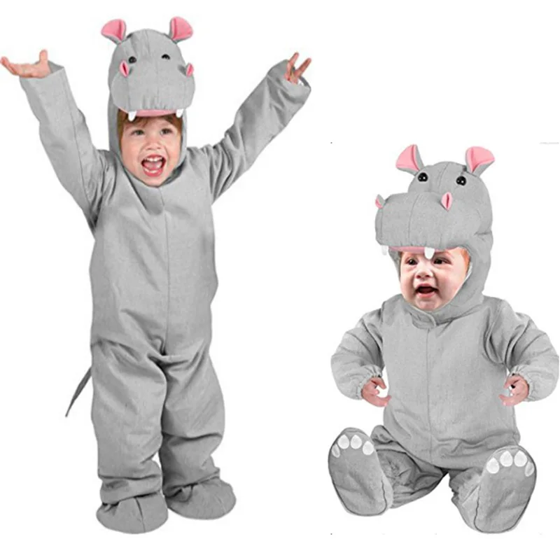 Children baby grey hippo costume with hat Halloween party cosplay