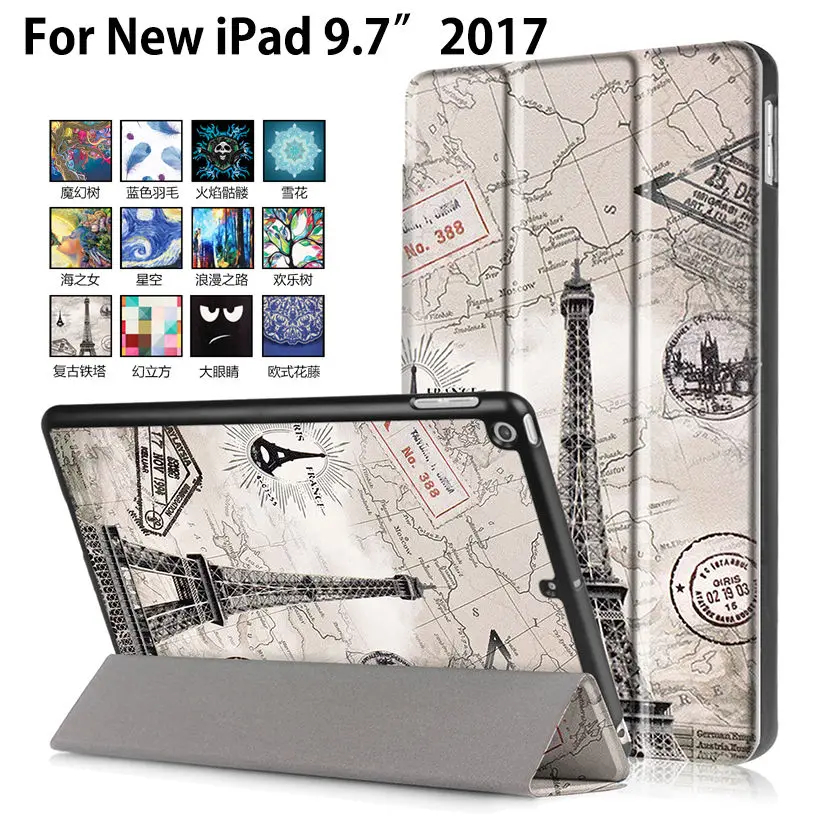 Ультратонкий кожаный чехол с принтом для Apple, iPad 9,7 A1822 A1823 A1893, чехол для планшета, откидная подставка