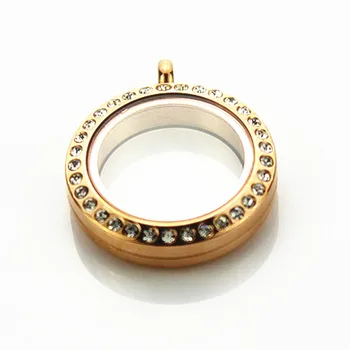 

10pcs/lot 25mm rose gold crystal magnetic stainless steel glass memory living floating locket pendant for women jewelry