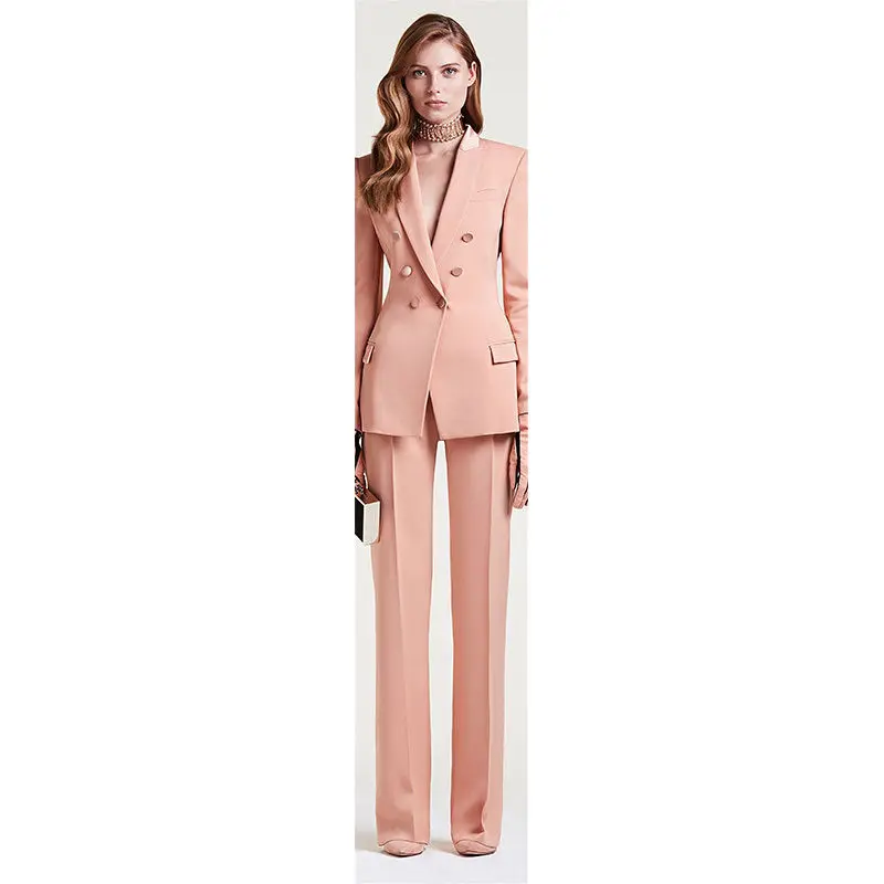 

New Dark Pink Women Suits Double Breasted Female Business Suit Formal Women Trouser Suit Custom B99