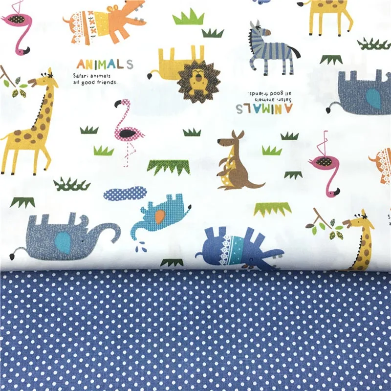 Хлопок саржевая ткань мультфильм Саванна животные синий маленькая ткань в горошек для DIY Детская кроватка подушки килтинг Декор ручной работы