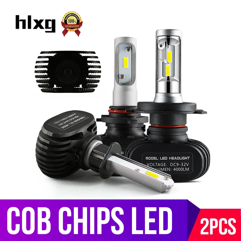 

hlxg 2PCS 50W 8000lm H4 High low Car LED H7 H11 H8 HB3 9005 HB4 Headlight Bulbs Dual Beam Diodes No Fan 6000K Light Source 12V
