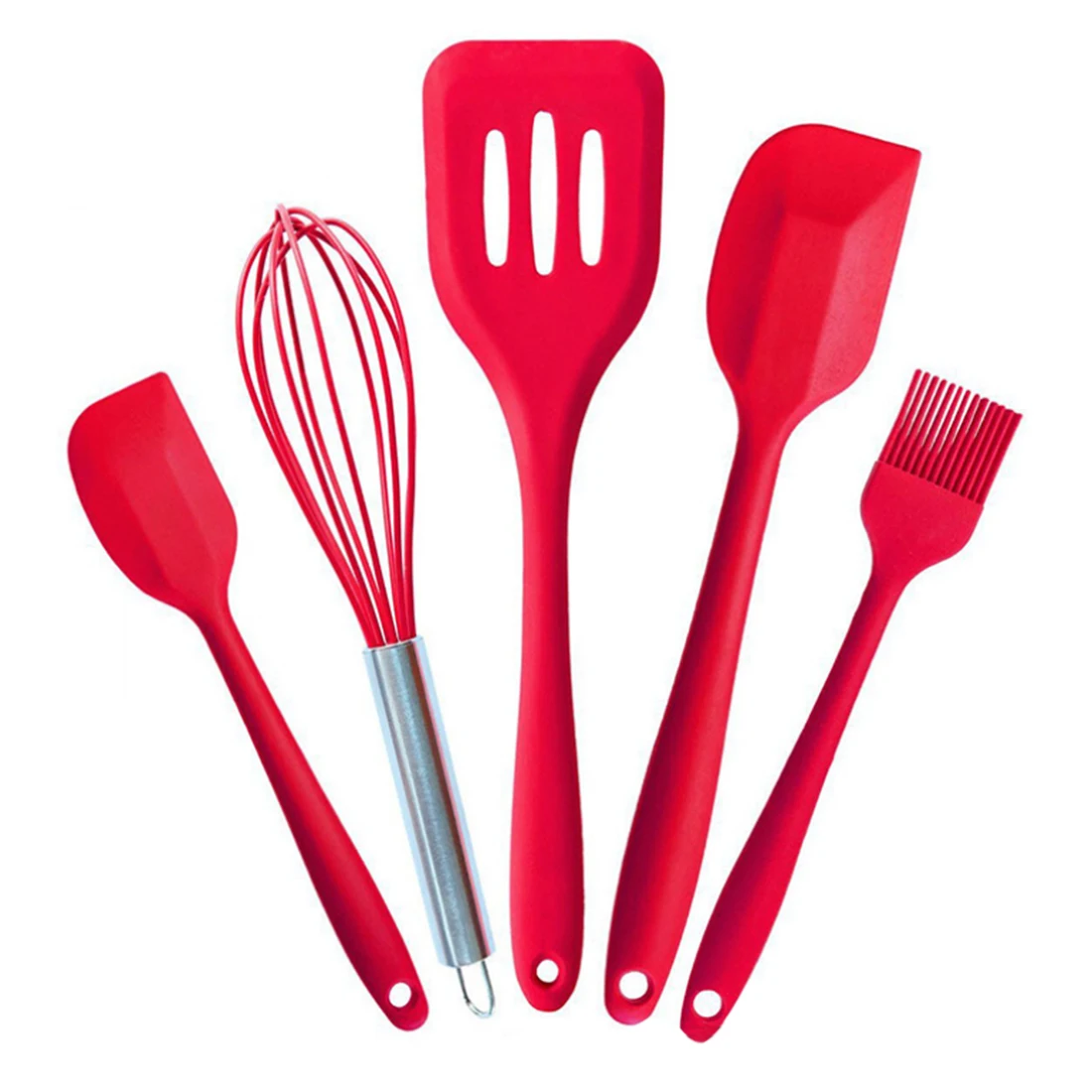  5Pcs/set Silicone Kitchenware Set Integrated Cooking Utensils Scraper Spatula Brush Coated Whisk Ki