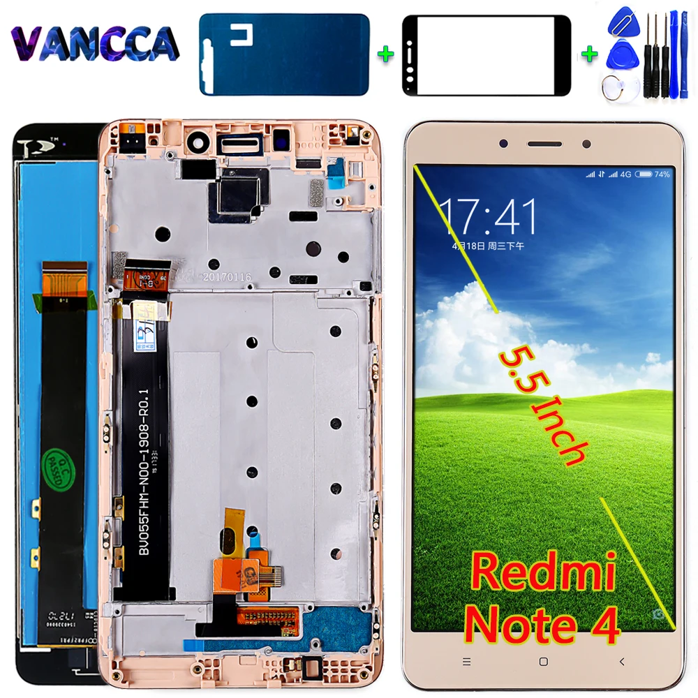 

AAA quality LCD Display For Xiaomi Redmi Note 4 (CPU: MTK Helio X20) 5.5 inch Touch Screen digitizer Assembly Frame with Tools